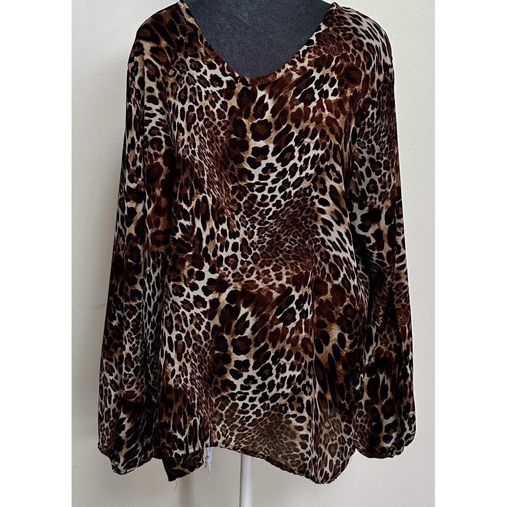 Ashley Stewart Leopard Blouse 14 16 Asymmetric Boho‎ Chic Statement Flowy USA